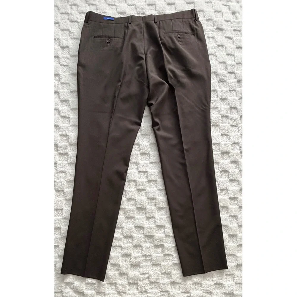 NWT- Egara Mens 42W 100% Wool Dress Pants Brown Flat Front Unfinished Hem